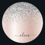 Adesivo Rosa Dourado - Rosa Bege Glitter Monograma Pratead<br><div class="desc">Rosa Dourado - Rosa Bege e Falso Brilho Metálico Prateado Glitter Monograma Nome e Inicial Metalizado Etiquetas de Endereço para Festas de Papel. Isso faz o presente perfeito de aniversário de 16 anos, casamento, chá de noiva, aniversário, chá de bebê ou despedida de solteira para alguém que ama luxo glamoroso...</div>