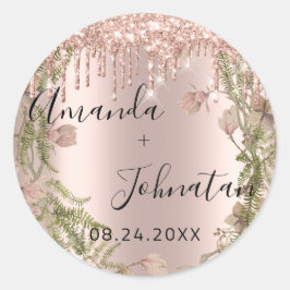 Adesivo Rosa Dourado Simplesmente Nome Data Floral Gotas