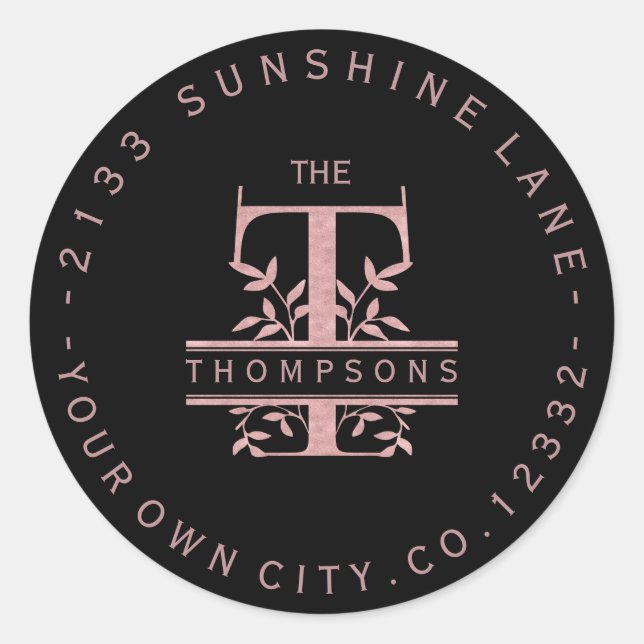 Adesivo Rosa Dourado Split Monograma Personalizado T U W Y (Frente)