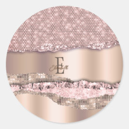 Adesivo Rosa Dourado Tendência Diamantes Brilho Monograma
