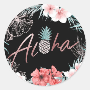 Adesivo Rosa Dourado Tropical Abacaxi Botânico Aloha Luau