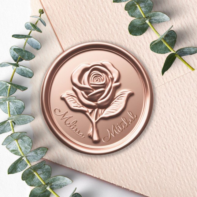 Adesivo Rosa Dourado Vinheta de Casamento de Cera Faux (Rose Gold Wax Flower Wedding Envelope Seal Sticker)