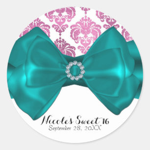 Adesivo Rosa e Branco Damasco Laço Azul Turquesa Glam Fest