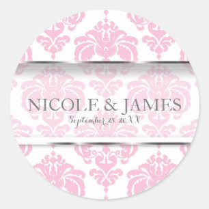 Adesivo Rosa e Branco Damask Favor de Evento de Casamento