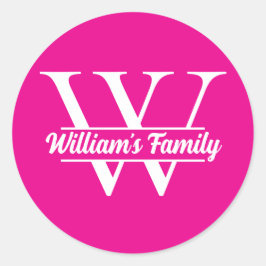 Adesivo Rosa e Branco | Monograma Simples de Nome de Famíl