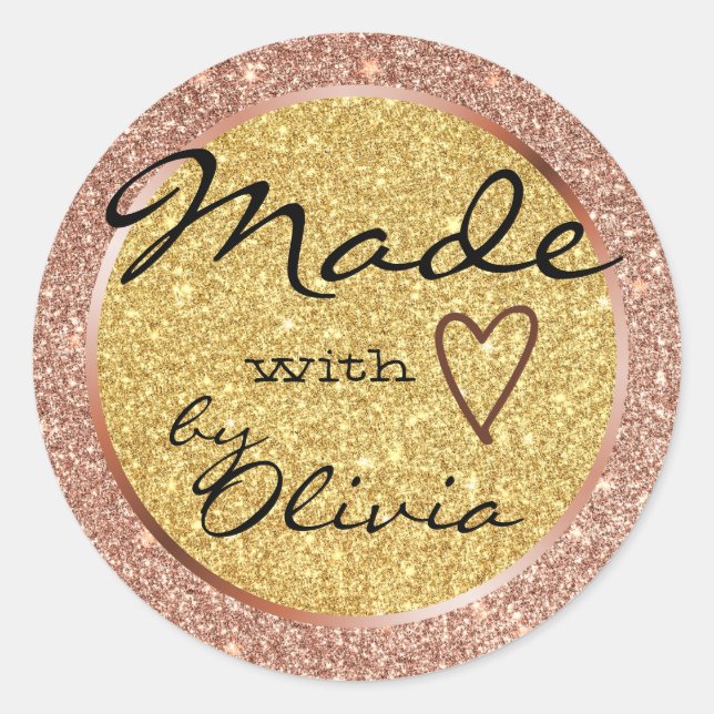 Adesivo Rosa e brilho Dourado feito com símbolo cardíaco d (Frente)