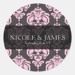 Adesivo Rosa e Cinza Damask Favor de Evento de Casamento V