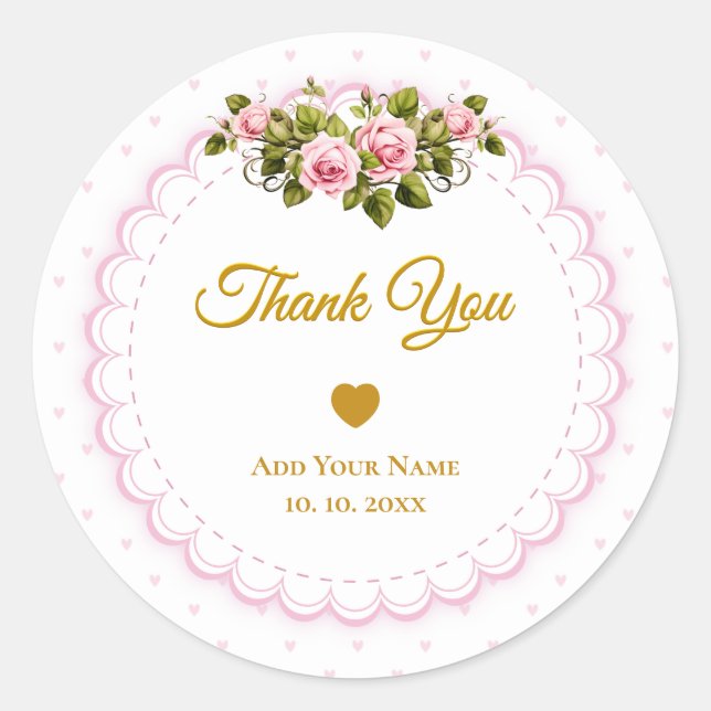 Adesivo Rosa e Dourado Script "Obrigado Com Muito Amor" (Frente)