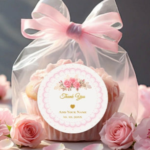 Adesivo Rosa e Dourado Script "Obrigado Com Muito Amor"