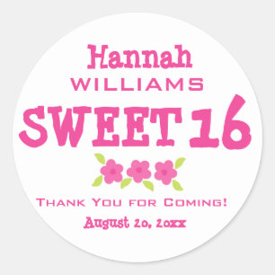 Adesivo Rosa e White Sweet 16 Obrigado Personalizado