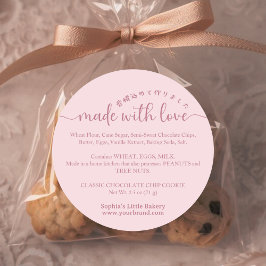 Adesivo Rosa Feito com Amor Rótulo de Ingrediente Padaria