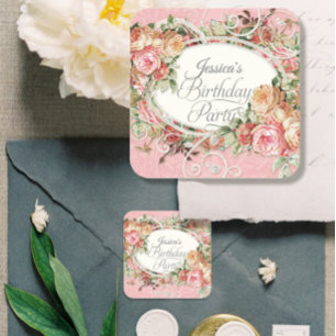 Adesivo Rosa Floral de Vintage - Festa de aniversário Eleg