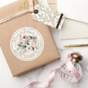 Adesivo Rosa Floral Dourada em Aquarela Chá Rosa Bridal Sh