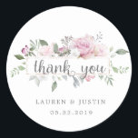 Adesivo Rosa Garden elegante floral Obrigado Sticker<br><div class="desc">Nossa coleção de rosa jardins apresenta rosas suaves de pincel com folhas de estêncil dourado em fundos de mauve e de pincel. Uma bela folhagem e flores fazem com que esta coleção seja ideal para casamentos de primavera ou de verão. Combinado com kraft e layout romântico, você encontrará muitas combinações...</div>