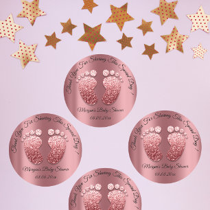 Adesivo Rosa Glitter Feet Chá de fraldas Favor Obrigado