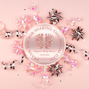 Adesivo Rosa Glitter Feet Chá de fraldas Favor Obrigado Gl