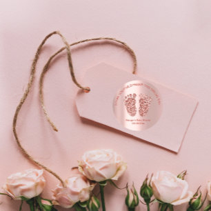 Adesivo Rosa Glitter Feet Chá de fraldas Favor Obrigado Gl