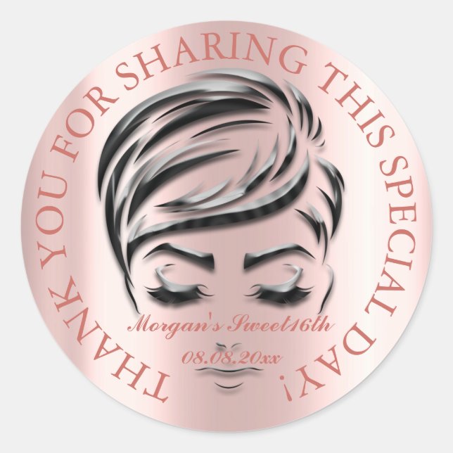 Adesivo Rosa Glitter Feet Sweet 16th Favor Obrigado Glam (Frente)