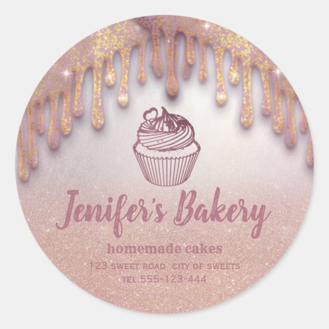 Adesivo Rosa gold dris cupcakes caseiros e classe de doces (Frente)