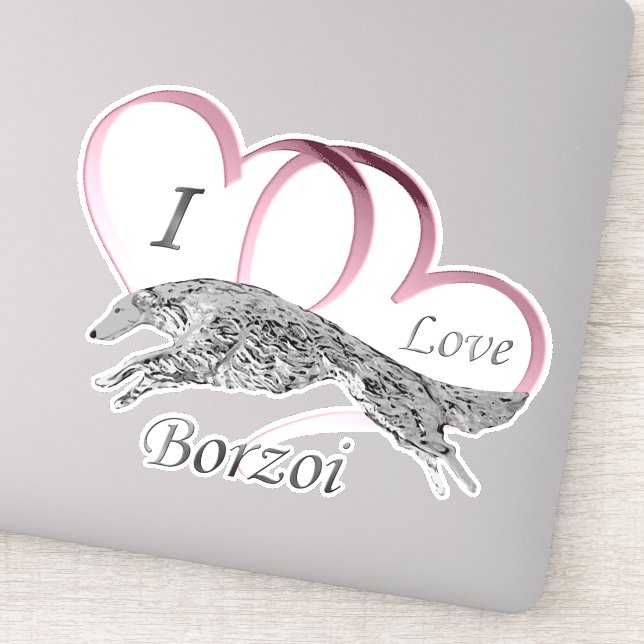 Adesivo Rosa I Love Borzoi Die Cort Vinyl Sticker (Detalhe)