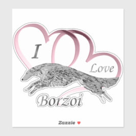 Adesivo Rosa I Love Borzoi Die Cort Vinyl Sticker