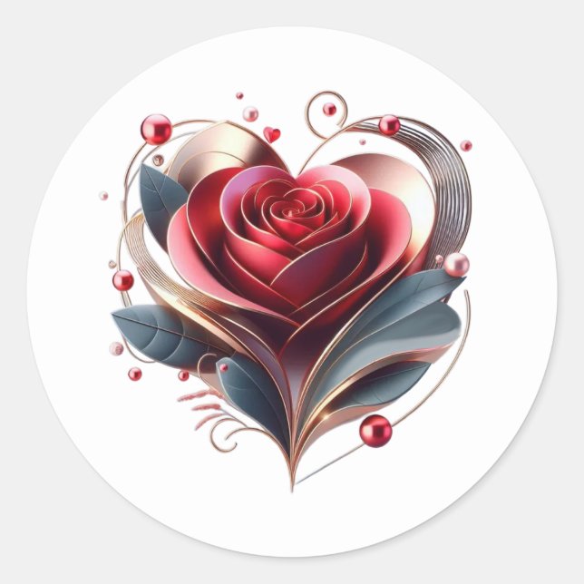 Adesivo Rosa moderno em forma de coração (Frente)