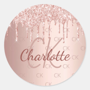 Adesivo Rosa monograma nome glitter dourado goteja luxo