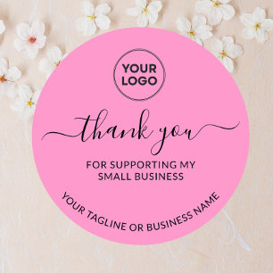 Adesivo Rosa Muito Obrigado Pequena Empresa Logótipo Round