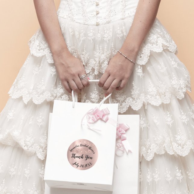 Adesivo Rosa Ouro Brilho Obrigado Querida Festa de Noivado (Gold Rose Spark Thank You Sweet Bridal Shower Classic Round Sticker)