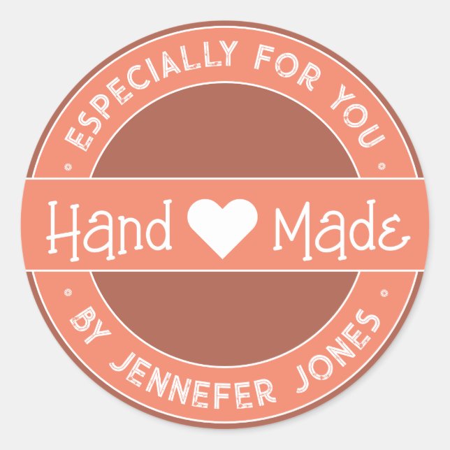 Adesivo Rosa Pêssego Feita À Mão Com Amor Especialmente Pa (Frente)