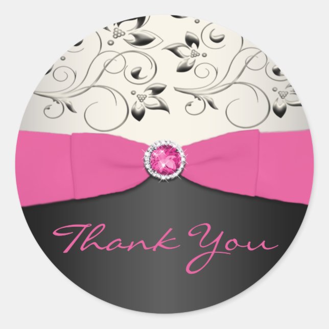 Adesivo Rosa, Preto e Prateado, Obrigado Sticker (Frente)
