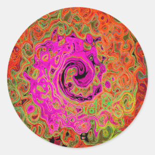 Adesivo Rosa Quente Groovy Abstrato Retro Líquido Giratóri