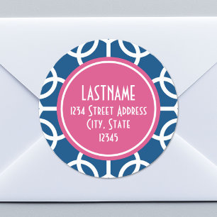 Adesivo Rosa quente & monogramas geométricos azuis do