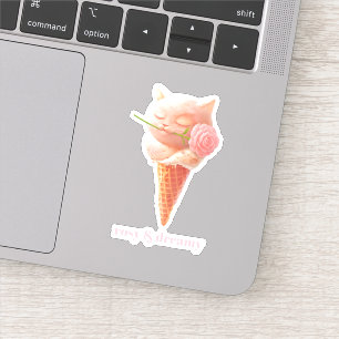 Adesivo Rosa Romântica: Miss Meow Cone de Sorvete Rosa Gel