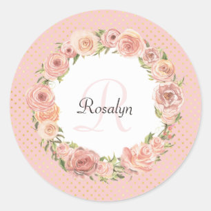 Adesivo Rosa romântico nome Monogrammed floral pontilhado