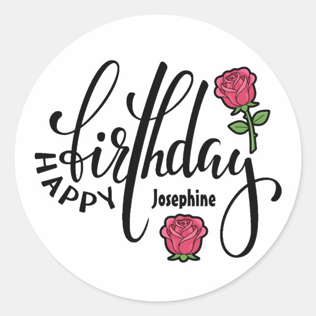 Adesivo Rosa Rosa Personalizada de Aniversário (Frente)