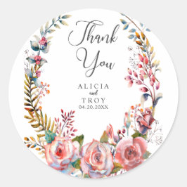 Adesivo Rosa Rosa Rosa Rosa Floral Wreath Obrigado Vinheta