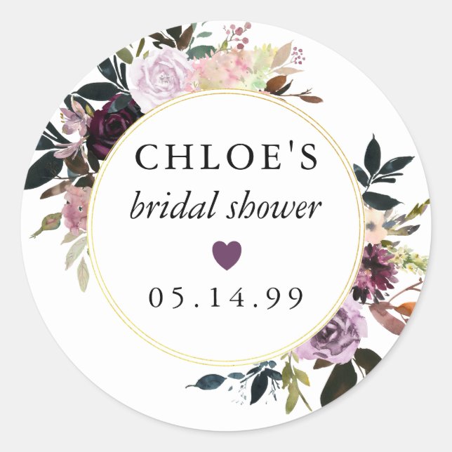 Adesivo Rosa Roxa Bege Favor de Chá de Noiva Floral (Frente)