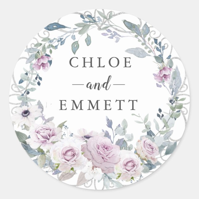 Adesivo Rosa Rústico Púrpura de Casamento Roxo Favor de Ca (Frente)