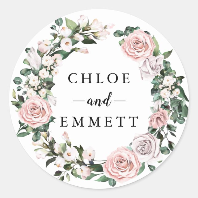 Adesivo Rosa Rústico Rosa Púrpura Wreath Casamento Favor (Frente)