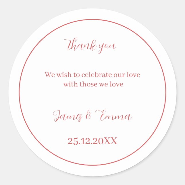 Adesivo Rosa Simples de Casamento Personalizado (Frente)