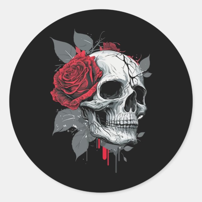 Adesivo Rosa Skeleton Skull Hand Red Flower Rosa (Frente)