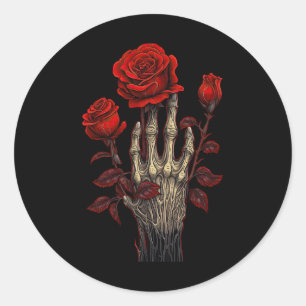 Adesivo Rosa Skeleton Skull Hand Red Flower Rosa 1