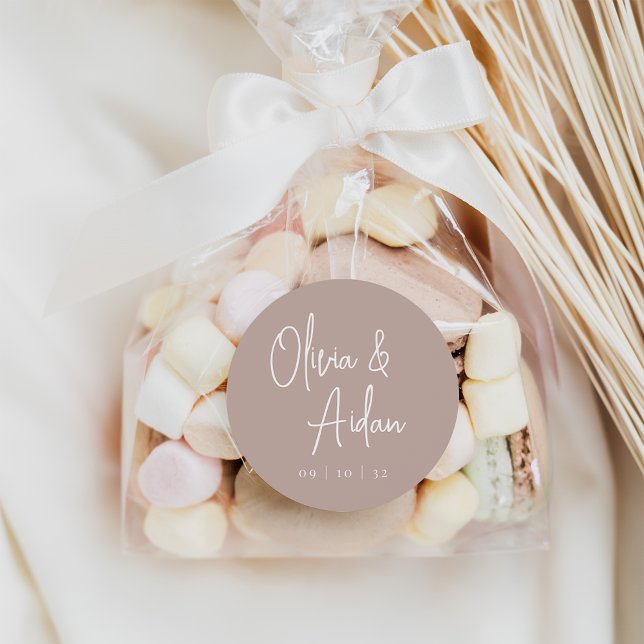 Adesivo Rosa Taupe | Casamento de Script Manuscrito Modern (Criador carregado)