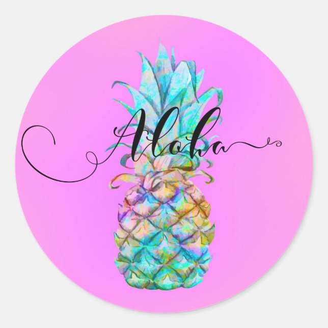 Adesivo Rosa Tropical Abacaxi Cor Salpico Luau Aloha (Frente)