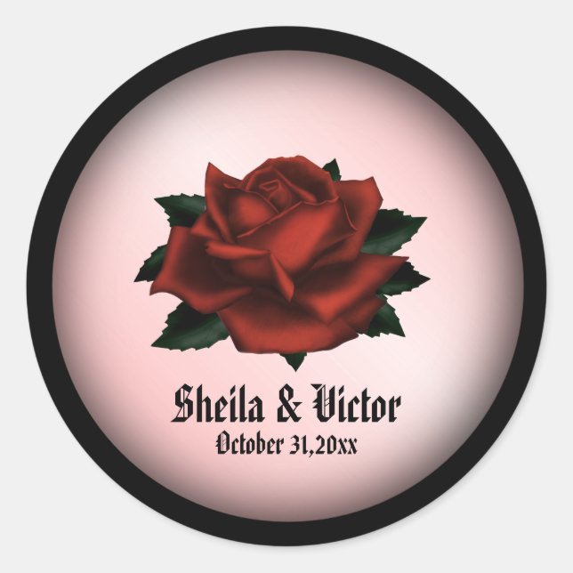 Adesivo Rosa vermelha de Casamento Gótico Pessoal (Frente)