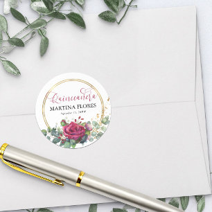 Adesivo Rosa Vermelha Elegante Caligrafia Quinceanera