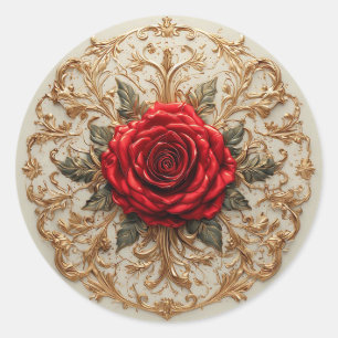 Adesivo Rosa Vermelha Elegante Com Floral Dourada Ornament