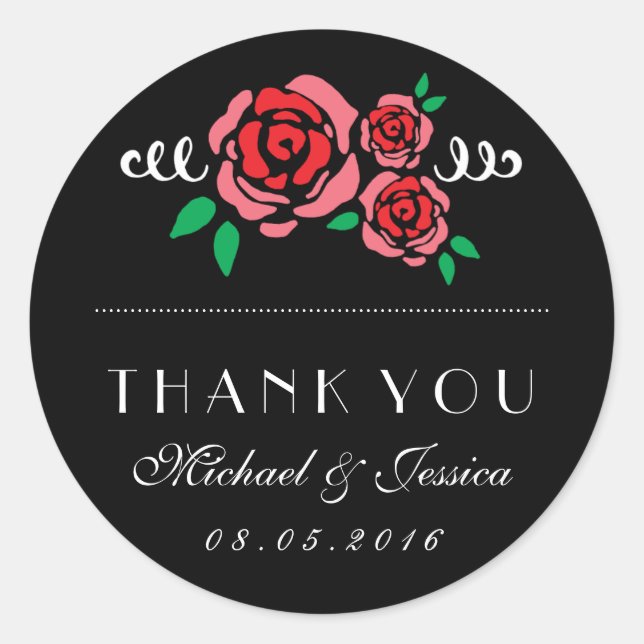 Adesivo Rosa vermelha Floral Weding Favor Obrigado Sticker (Frente)