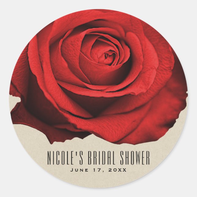 Adesivo Rosa vermelha Kraft Rustic Glam Elegant Weding Fav (Frente)